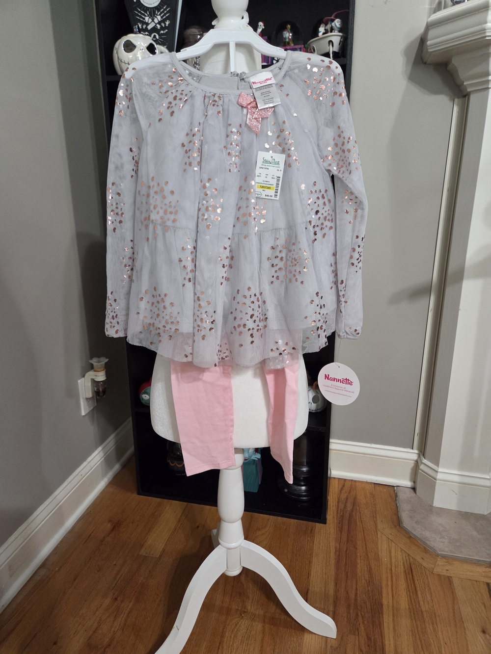 Nannette Silver Sequin Long-Sleeve Top with Pink Leggings